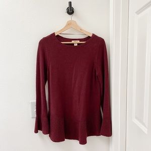 Maroon Sweater with Bell Sleeves and Hem